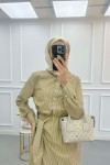Sare Fashion Side Tie Striped Dress Camel