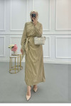 Sare Fashion Side Tie Striped Dress Camel