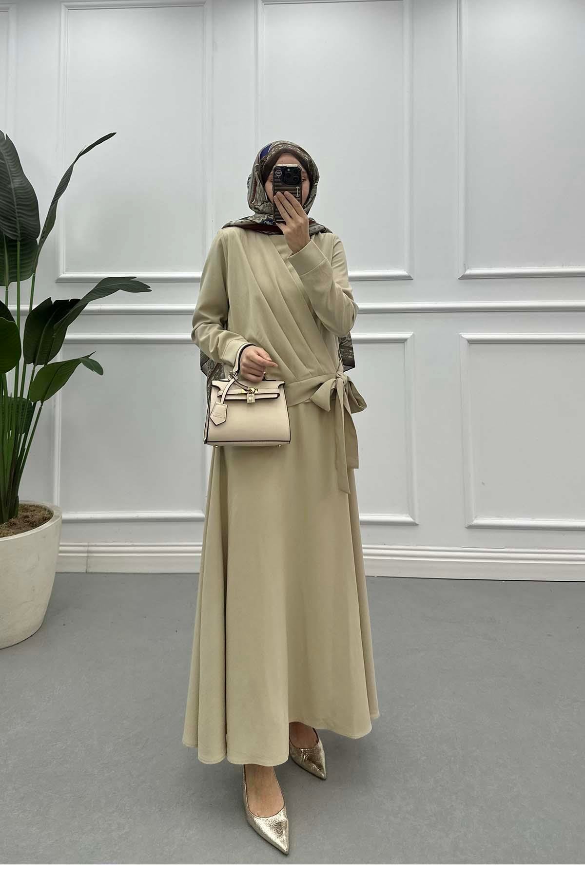 Sare Fashion Side Tie Skirt Suit Beige