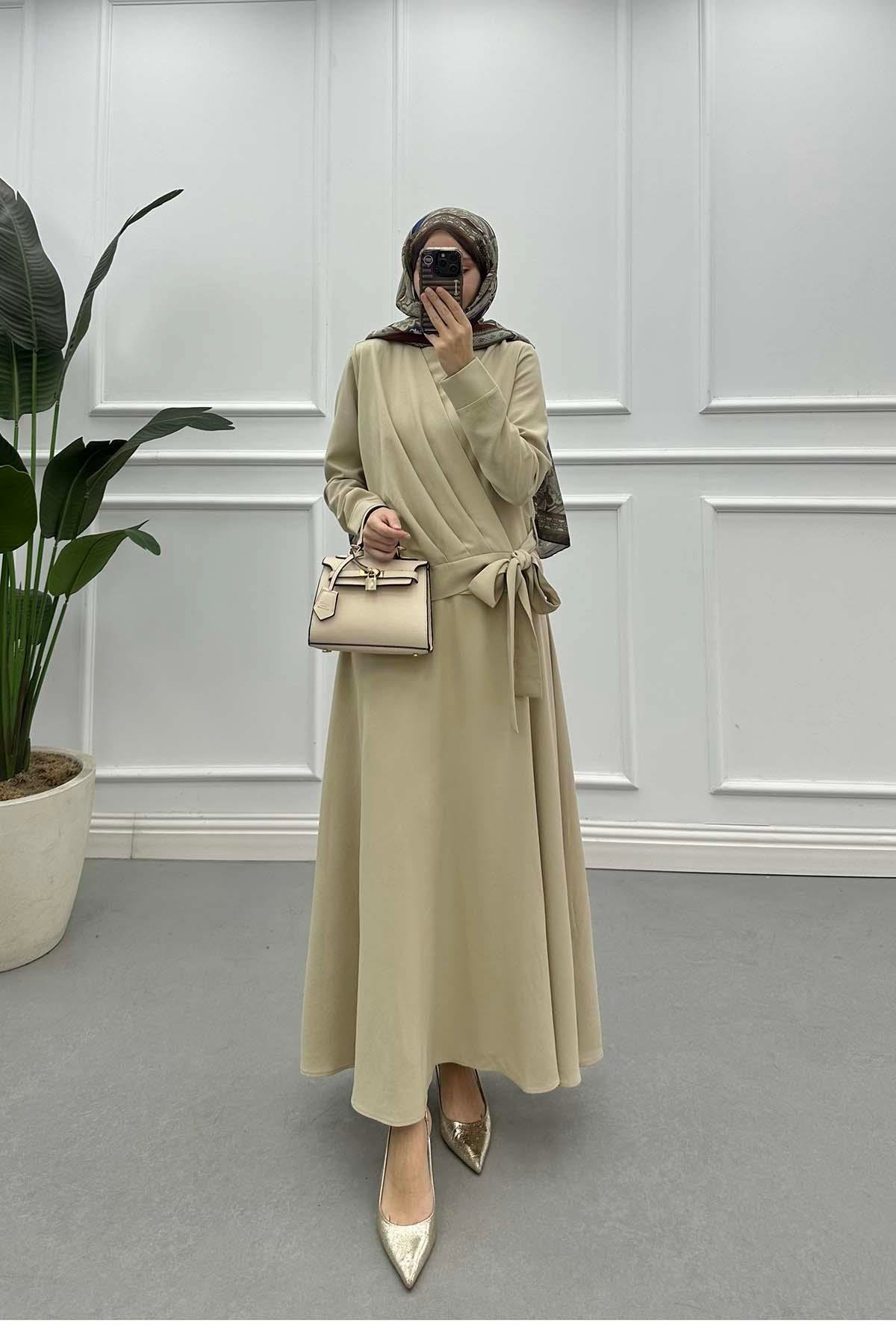 Sare Fashion Side Tie Skirt Suit Beige