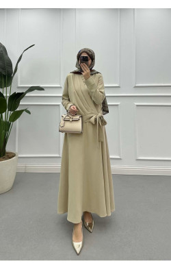Sare Fashion Side Tie Skirt Suit Beige