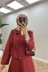 Sare Fashion Side Tie Skirted Suit Claret Red