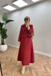 Sare Fashion Side Tie Skirted Suit Claret Red