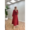 Sare Fashion Side Tie Skirted Suit Claret Red