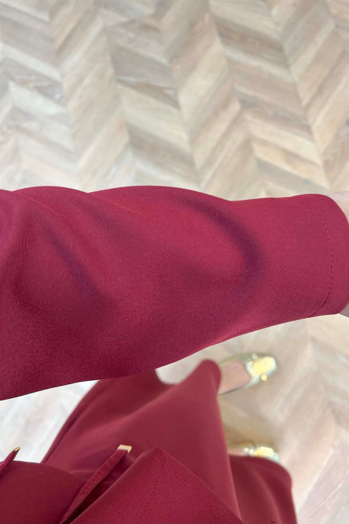 Sare Fashion Side Tie Skirted Suit Claret Red