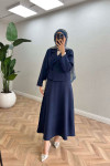 Sare Fashion Side Tie Skirted Suit Navy Blue