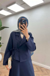 Sare Fashion Side Tie Skirted Suit Navy Blue