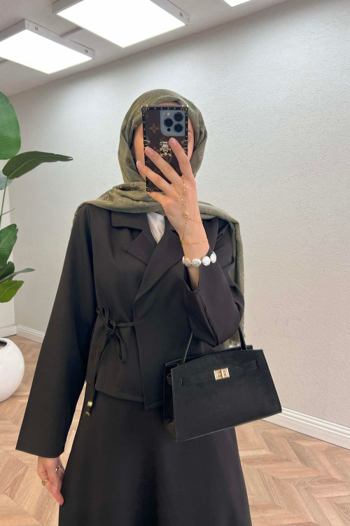 Sare Fashion Side Tie Skirted Suit Black