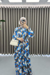 Leaf Patterned Dress Blue
