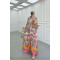 Sare Fashion Half Button Patterned Viscose Dress in Multicolor