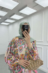 Sare Fashion Half Button Patterned Viscose Dress in Multicolor