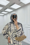 Sare Fashion Half Button Patterned Viscose Dress Gray