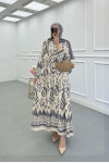 Sare Fashion Half Button Patterned Viscose Dress Gray