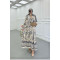 Sare Fashion Half Button Patterned Viscose Dress Gray