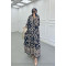 Sare Fashion Half Button Patterned Viscose Dress Navy Blue