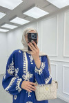 Sare Fashion Half Button Patterned Viscose Dress Navy Blue