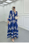 Sare Fashion Half Button Patterned Viscose Dress Navy Blue