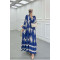 Sare Fashion Half Button Patterned Viscose Dress Navy Blue