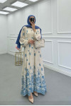 Sare Fashion Half Button Patterned Viscose Dress Blue
