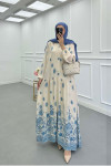 Sare Fashion Half Button Patterned Viscose Dress Blue