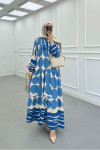 Sare Fashion Half Button Patterned Viscose Dress Blue