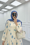 Sare Fashion Half Button Patterned Viscose Dress Blue