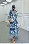 Sare Fashion Half Button Patterned Viscose Dress Blue