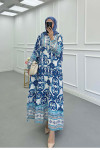 Sare Fashion Half Button Patterned Viscose Dress Blue