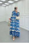 Sare Fashion Half Button Patterned Viscose Dress Blue