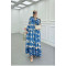 Sare Fashion Half Button Patterned Viscose Dress Blue
