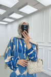 Sare Fashion Half Button Patterned Viscose Dress Blue