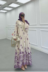 Sare Fashion Half Button Patterned Viscose Dress Purple