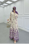 Sare Fashion Half Button Patterned Viscose Dress Purple