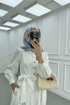 Sare Fashion Half Button Belted Dress White
