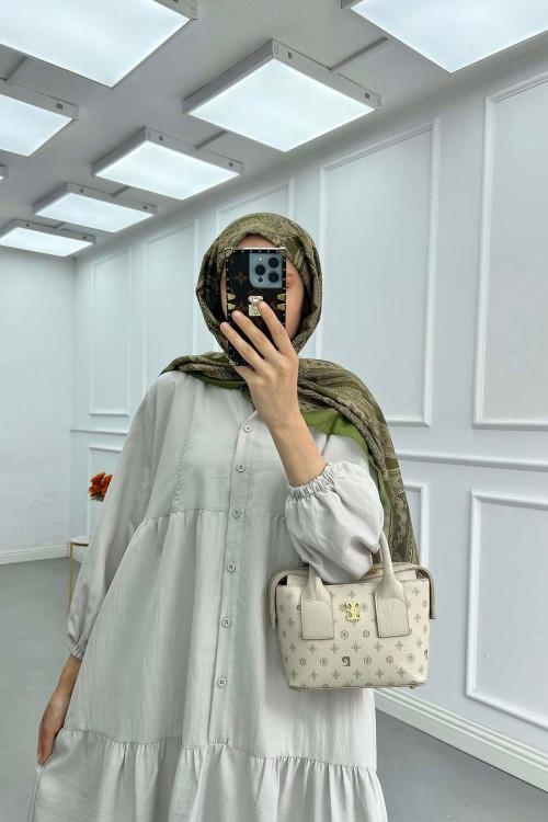 Sare Fashion Half Button Parachute Dress Light Grey