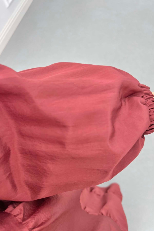 Sare Fashion Half Button Parachute Dress Burgundy