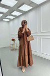 Sare Fashion Half Button Parachute Dress Brown