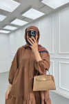 Sare Fashion Half Button Parachute Dress Brown