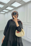 Sare Fashion Half Button Parachute Dress Black