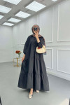 Sare Fashion Half Button Parachute Dress Black