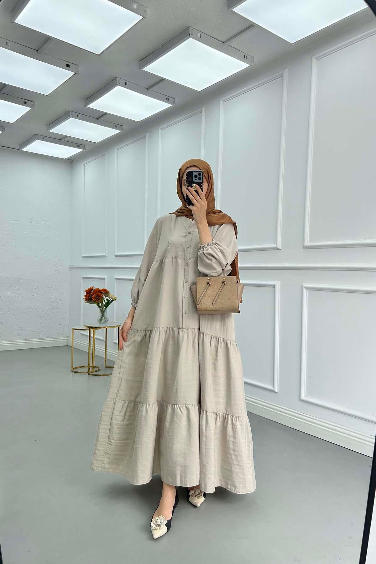 Sare Fashion Half Button Parachute Dress Stone