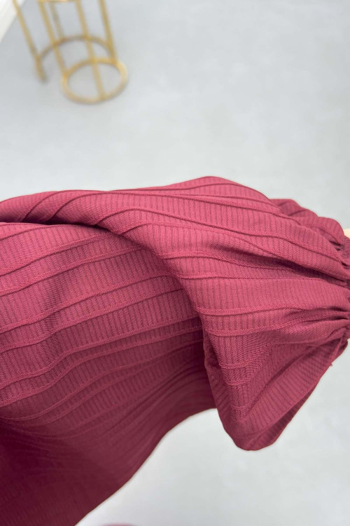 Sare Fashion Half Button Placket Dress Burgundy