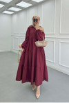 Sare Fashion Half Button Placket Dress Burgundy