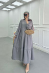 Sare Fashion Half Button Placket Dress Gray