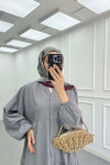 Sare Fashion Half Button Placket Dress Gray