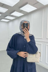 Sare Fashion Half Button Placket Dress Navy Blue