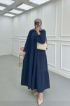 Sare Fashion Half Button Placket Dress Navy Blue