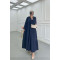 Sare Fashion Half Button Placket Dress Navy Blue