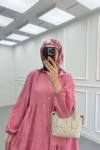 Sare Fashion Half Button Placket Dress Pink