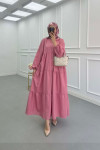 Sare Fashion Half Button Placket Dress Pink
